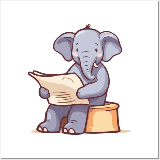 Cute Elephant is reading a newspaper Posters and Art